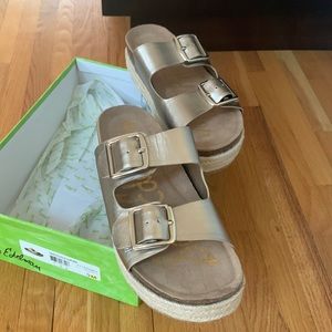 metallic gold leather espadrilles…NEVER WORN!